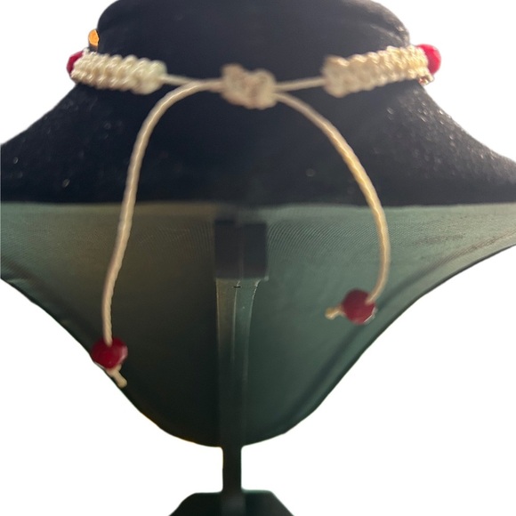 Red Beaded Bracelet with silver Buddha Accents is for women adjustable - Picture 4 of 4